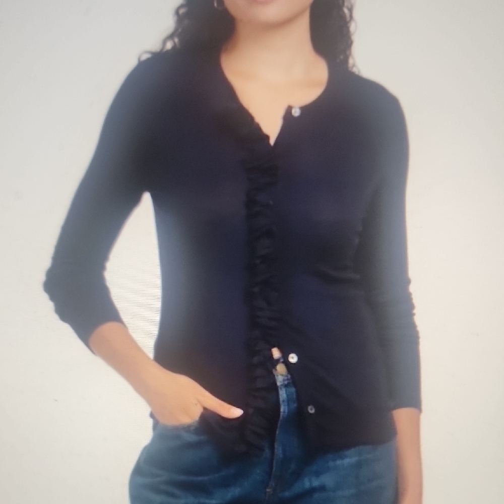 Goldie Navy Blue Cardigan with Ruffle Detail Size XS New Without Tags